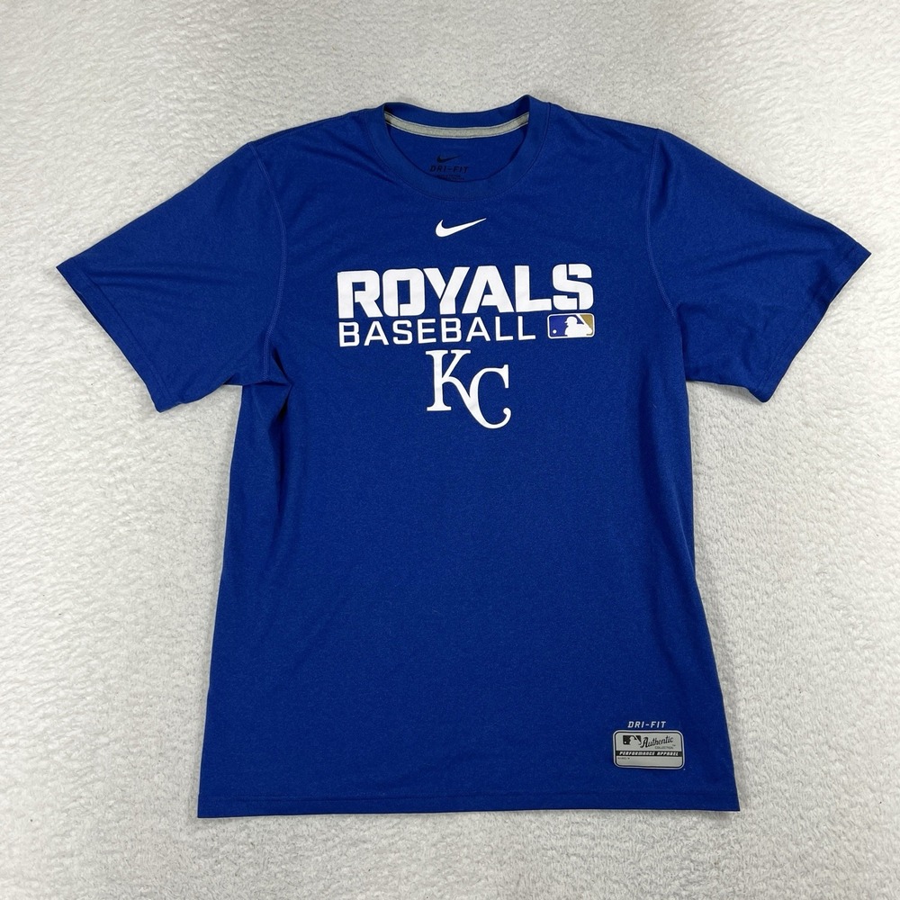 Kansas City Royals Nike Mens Small DRI-FIT Baseball MLB Spell Out T-Shirt Blue